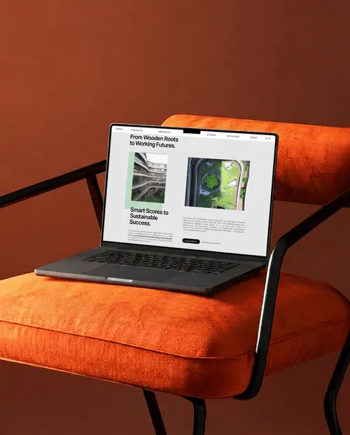 Sixrooms | Kreativagentur München | Banderole – macbook orangechair sustainable
